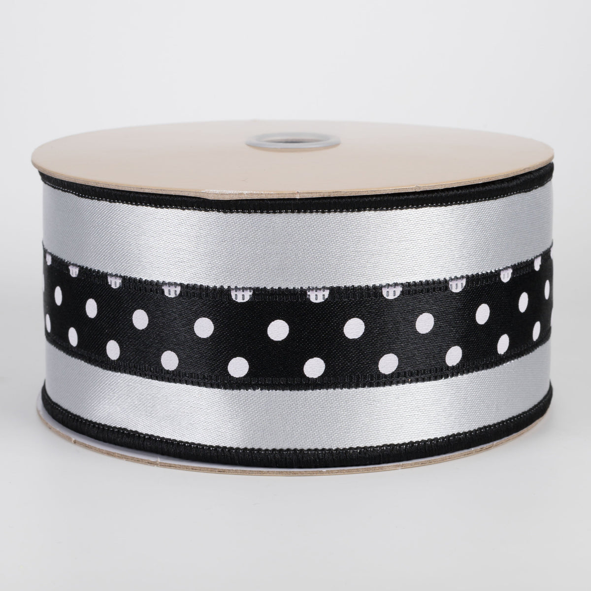 2.5" Double Sided Fused 3-in-1 Polka Dot Ribbon: Black & White (10 Yards) Item Number: LX3077X6