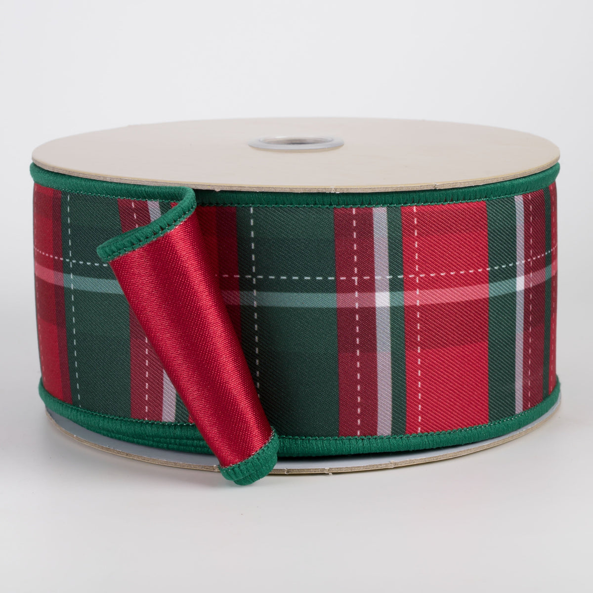 2.5" Double Sided Fused Dashed Plaid Ribbon: Traditional Christmas (10 Yards) Item Number: LX128567