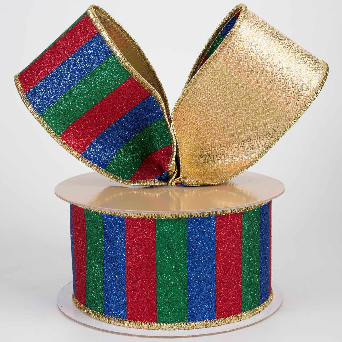 2.5" Double Sided Fused Glitter Stripes Ribbon: Preppy Christmas (10 Yards) Lifestyle Photo