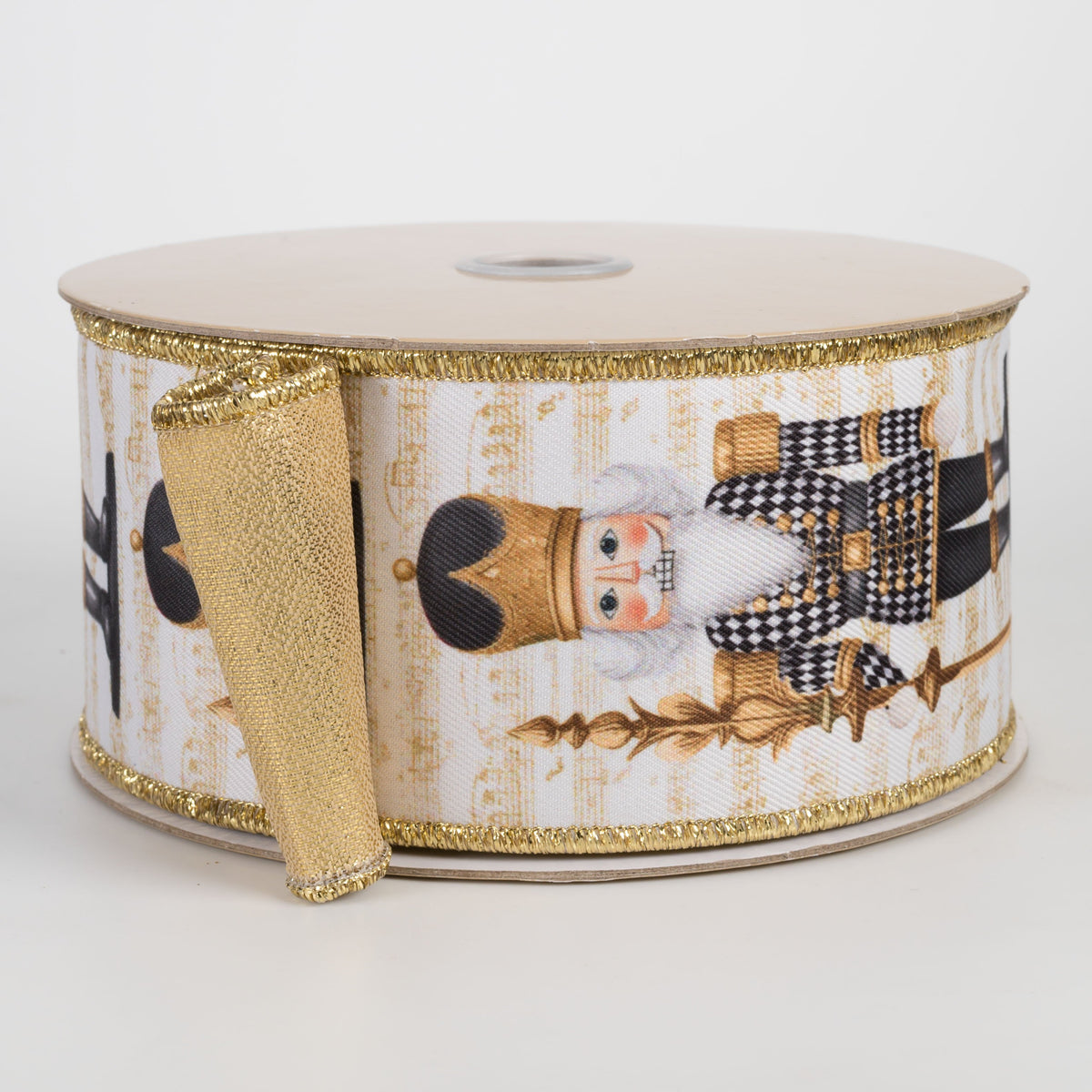 2.5" Double Sided Fused Nutcracker Ribbon: Black Harlequin & Gold LamÃ© (10 Yards) Item Number: LX1224C6