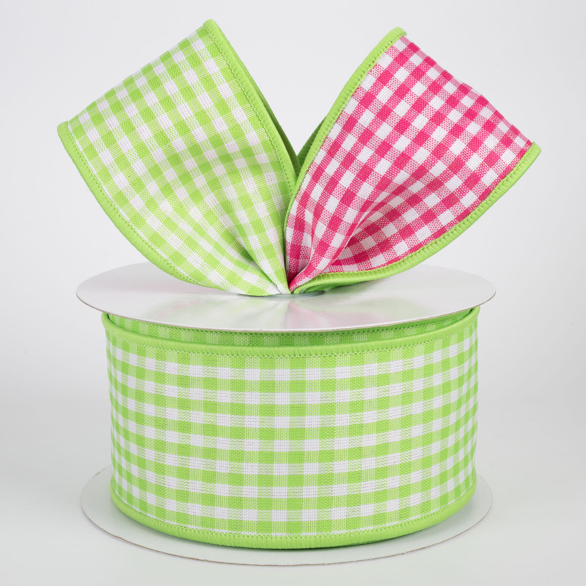 2.5" Double Sided Gingham Check Ribbon: Lime & Hot Pink (10 Yards) Lifestyle Photo