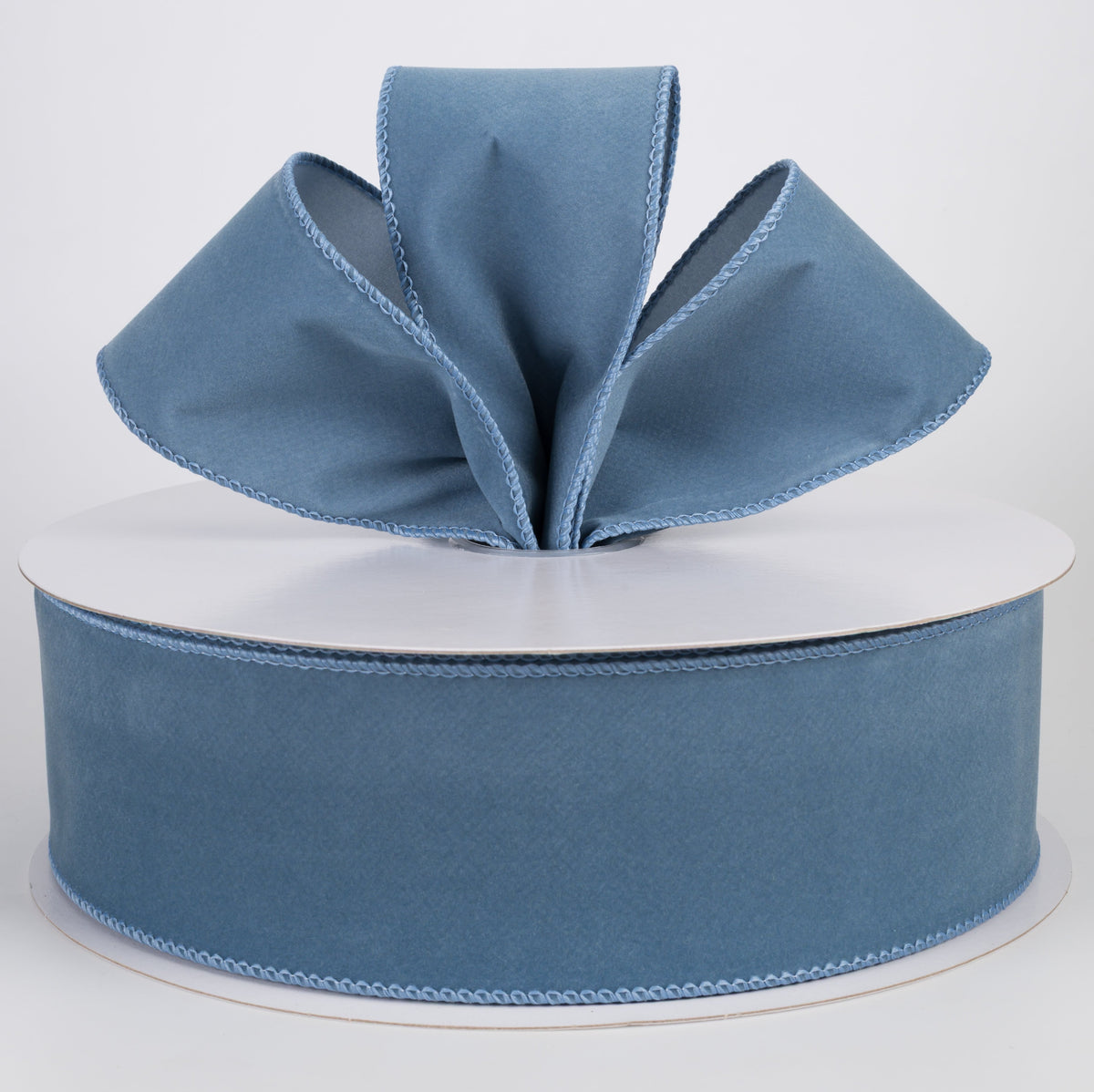 2.5" Flat Velvet Ribbon: Dusty Blue (50 Yards) Lifestyle Photo