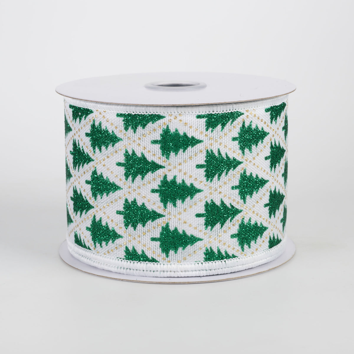 2.5" Glitter Christmas Tree Harlequin Ribbon: Emerald Green (10 Yards) Item Number: RGH1415JF