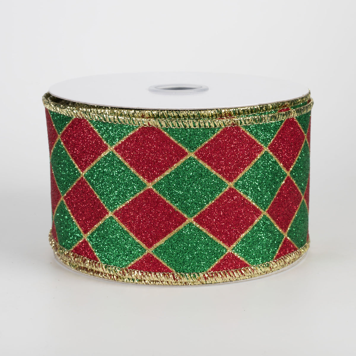2.5" Glitter Harlequin Ribbon: Traditional Christmas (10 Yards) Item Number: RGH14224W