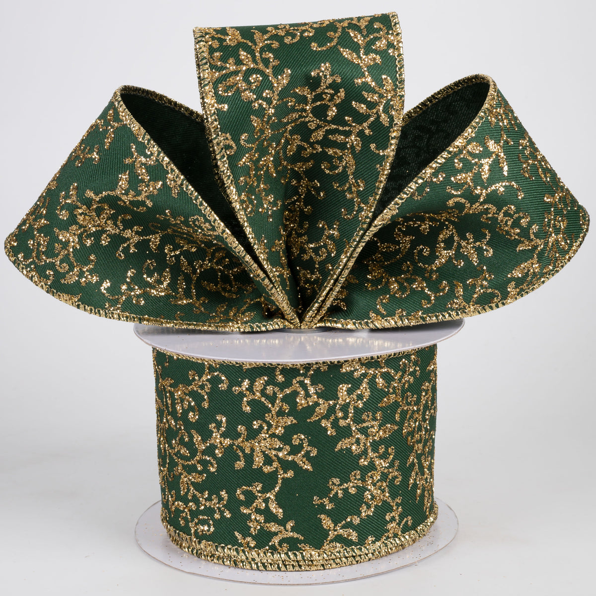 2.5" Glitter Mini Leaf Vines Ribbon: Hunter Green & Gold (10 Yards) Lifestyle Photo