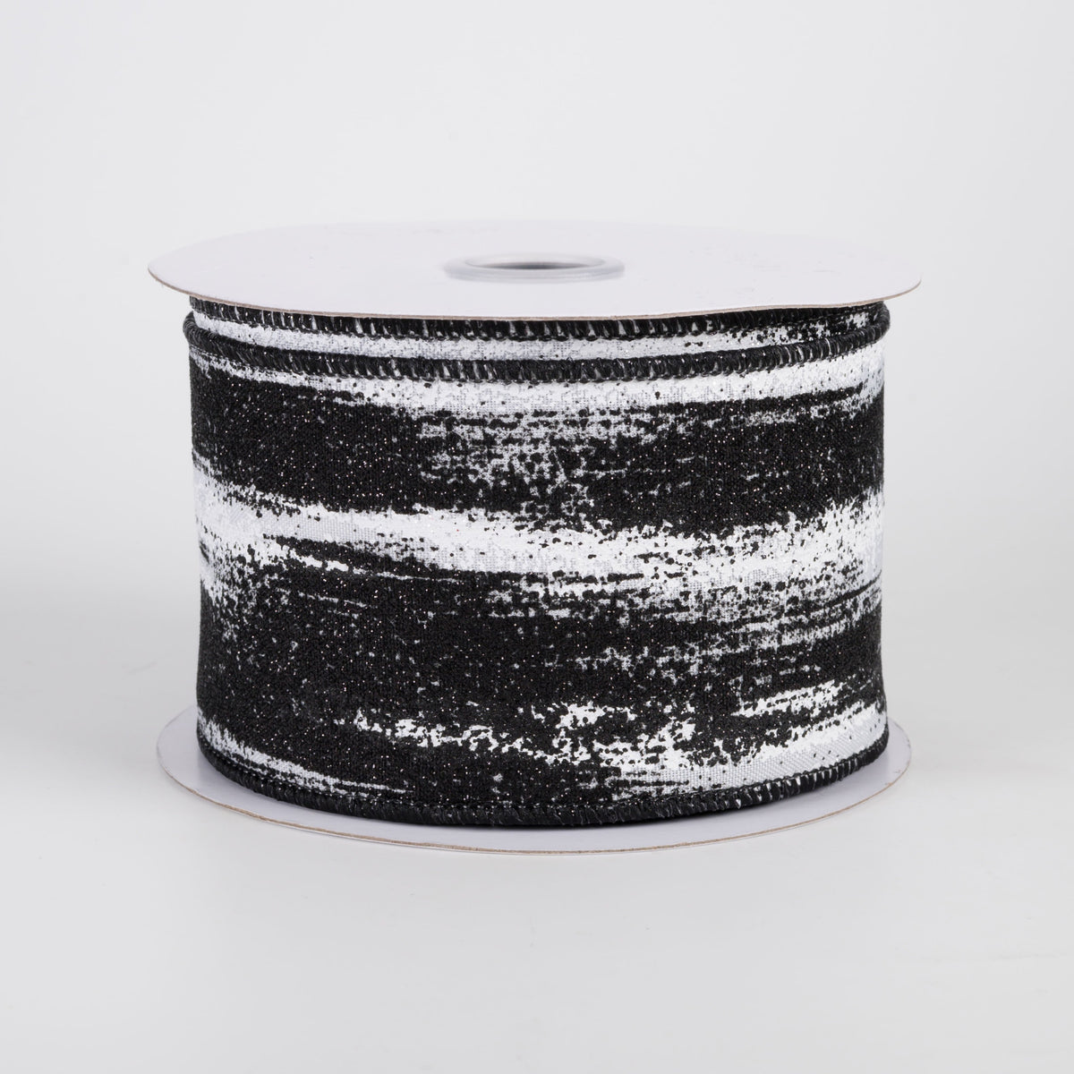 2.5" Glitter Paint Strokes Ribbon: Black on White (10 Yards) Item Number: RGH1455L6