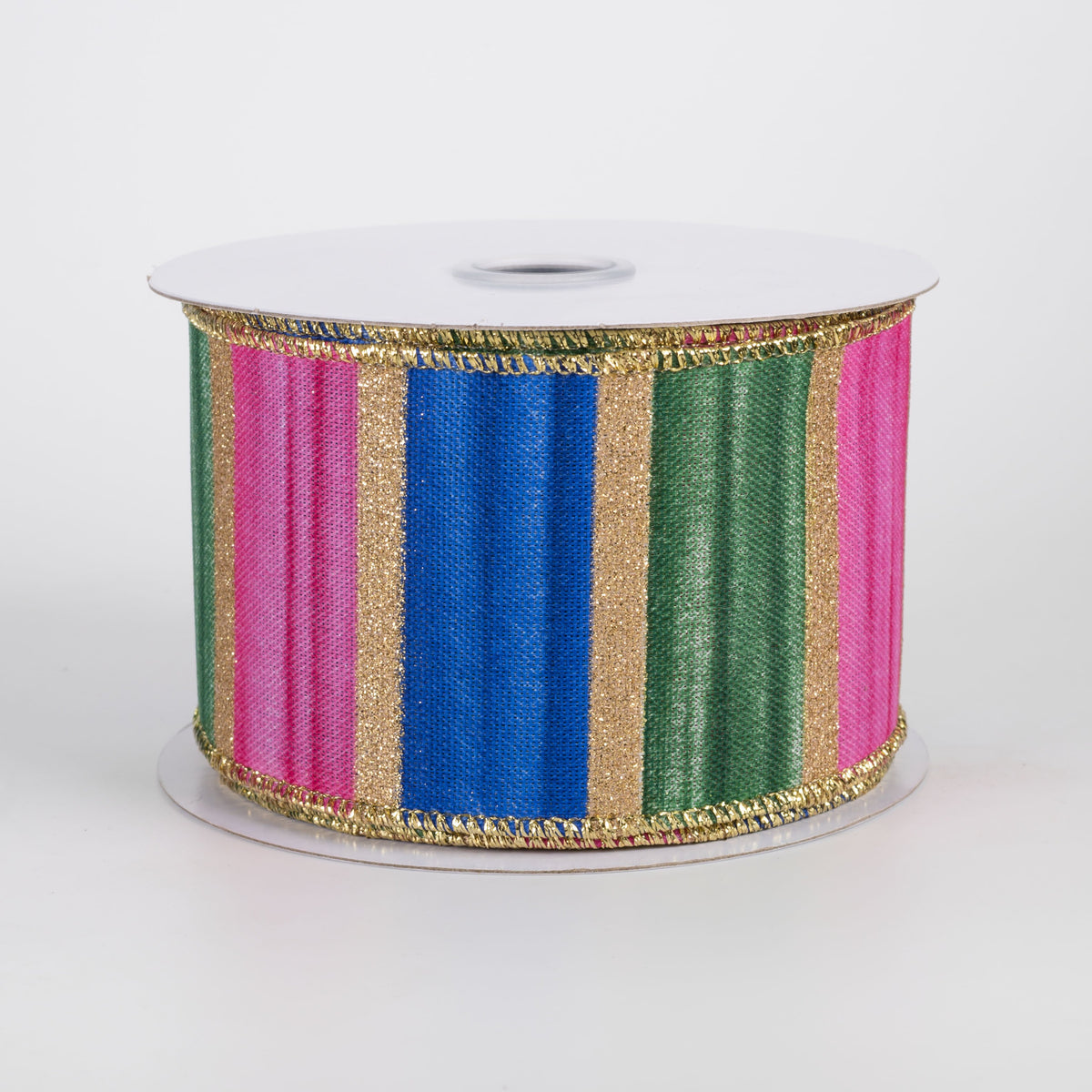 2.5" Glittered Watercolor Stripes Ribbon: Blue, Fuchsia, Green & Gold (10 Yards) Item Number: RGH1388RW