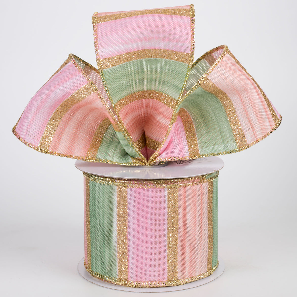 2.5" Glittered Watercolor Stripes Ribbon: Peach, Sage, Pink & Gold (10 Yards) Lifestyle Photo
