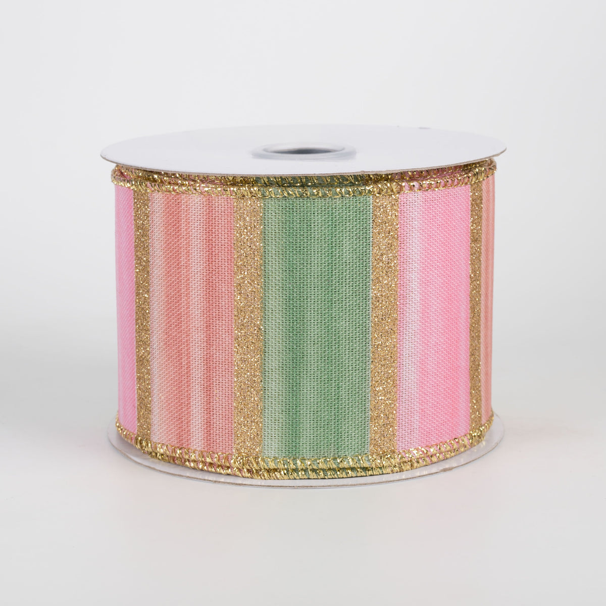 2.5" Glittered Watercolor Stripes Ribbon: Peach, Sage, Pink & Gold (10 Yards) Item Number: RGH1388MR