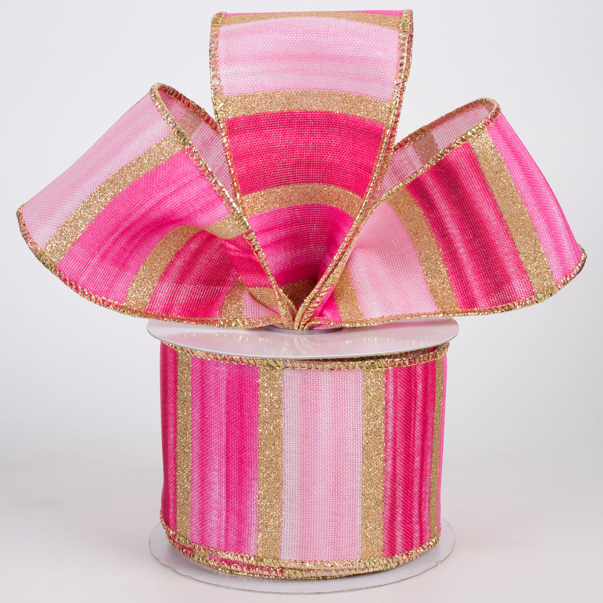 2.5" Glittered Watercolor Stripes Ribbon: Pink, Fuchsia & Gold (10 Yards) Lifestyle Photo