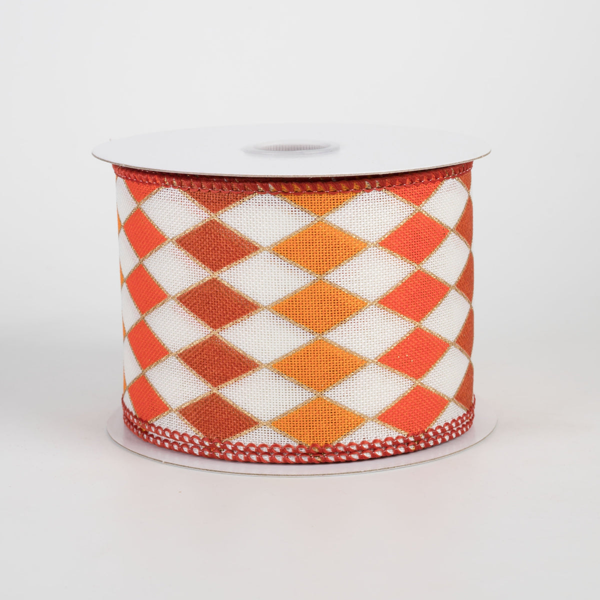 2.5" Linen Cascade Harlequin Ribbon: Rust & Orange on Ivory (10 Yards) Item Number: 61606-40-47