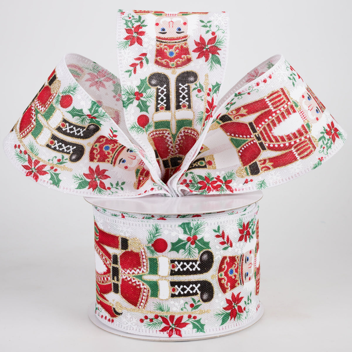 2.5" Linen Fancy Traditional Nutcracker Ribbon: White (10 Yards) Lifestyle Photo