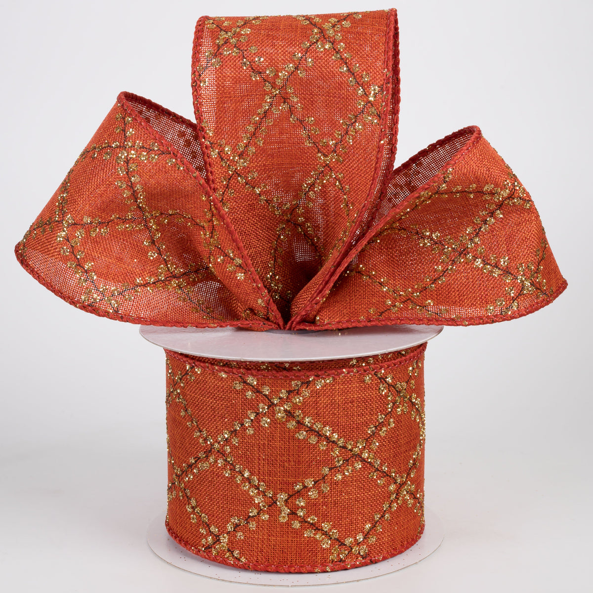 2.5" Linen Gold Glitter Diamond Terrace Ribbon: Rust (10 Yards) Lifestyle Photo