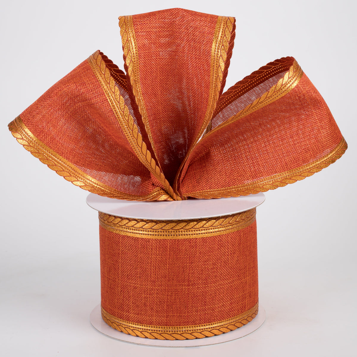2.5" Linen Metallic Scalloped Edge Ribbon: Rust Orange (10 Yards) Lifestyle Photo