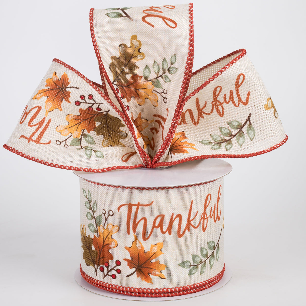 2.5" Linen Thankful Garland Ribbon: Ivory (10 Yards) Lifestyle Photo