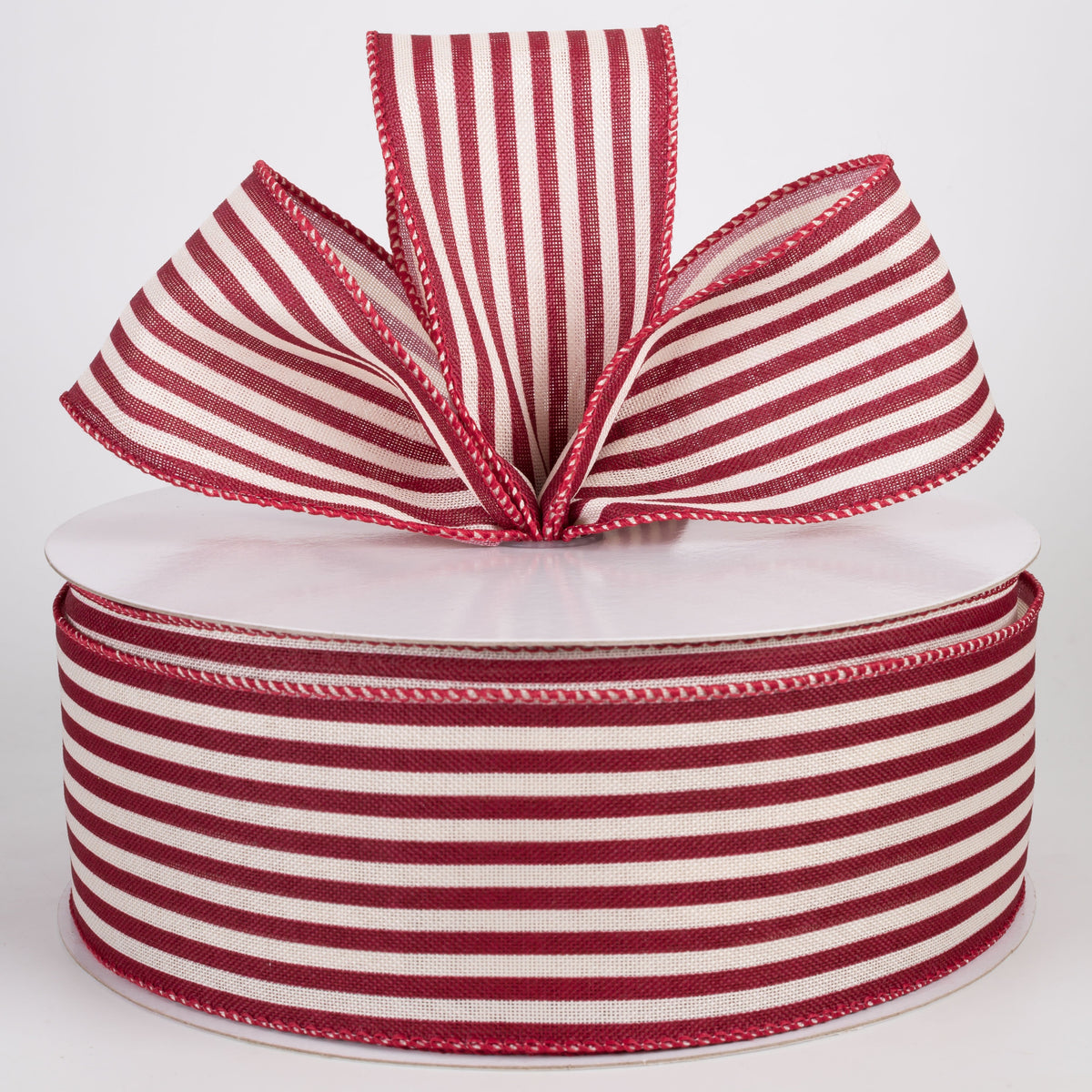 2.5" Linen Thin Cabana Stripes Ribbon: Dark Red on Ivory (50 Yards) Lifestyle Photo