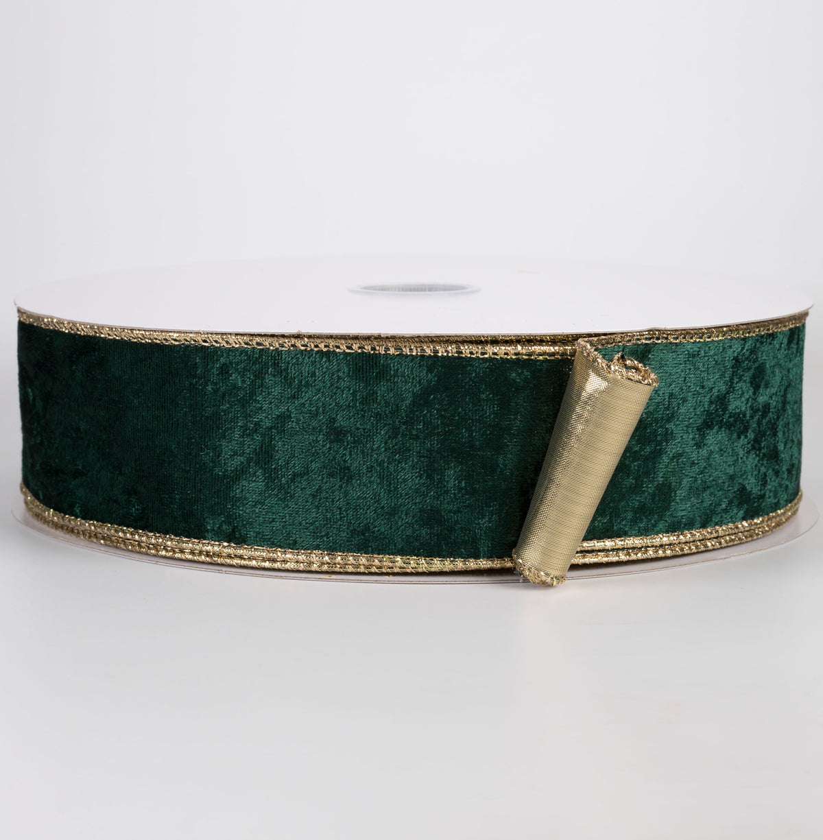 2.5" Lush Velvet Metallic Backed Ribbon: Hunter Green & Gold (50 Yards) Item Number: 871-40-635