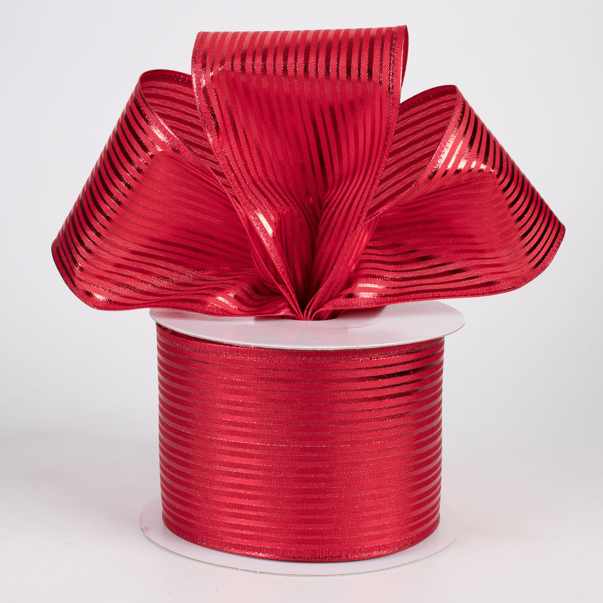 2.5" Metallic Embossed Vertical Grain Satin Ribbon: Red (10 Yards) Lifestyle Photo