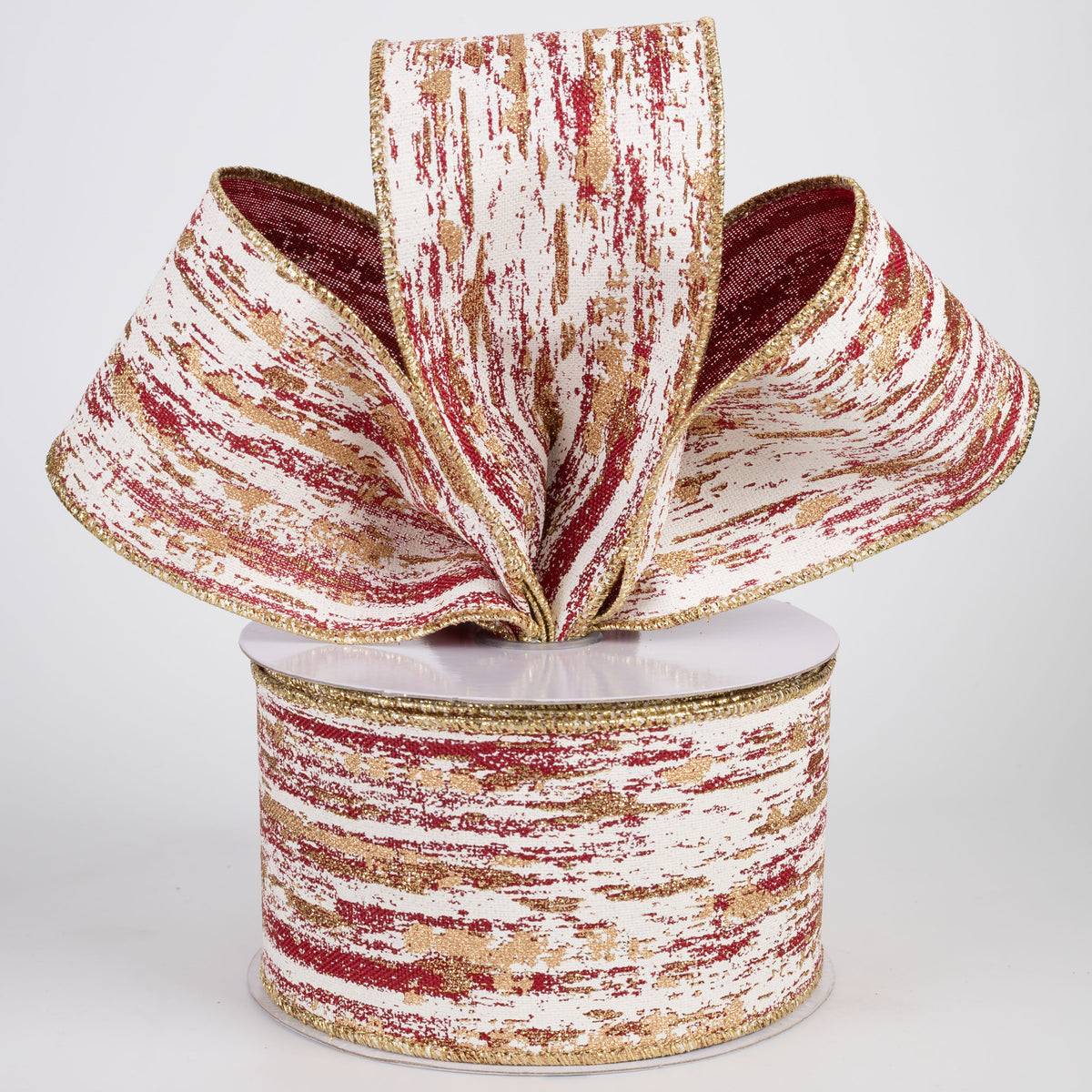 2.5" Metallic Glitter Streaks Ribbon: Cranberry, Cream, Gold (10 Yards) Lifestyle Photo