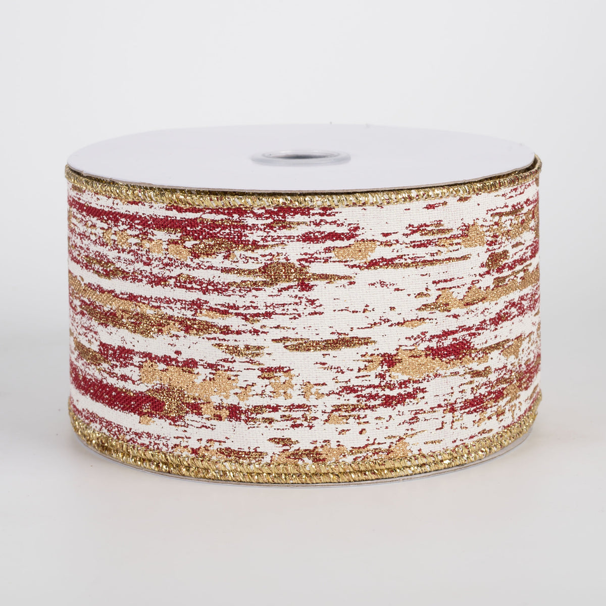 2.5" Metallic Glitter Streaks Ribbon: Cranberry, Cream, Gold (10 Yards) Item Number: RGH1533Y6