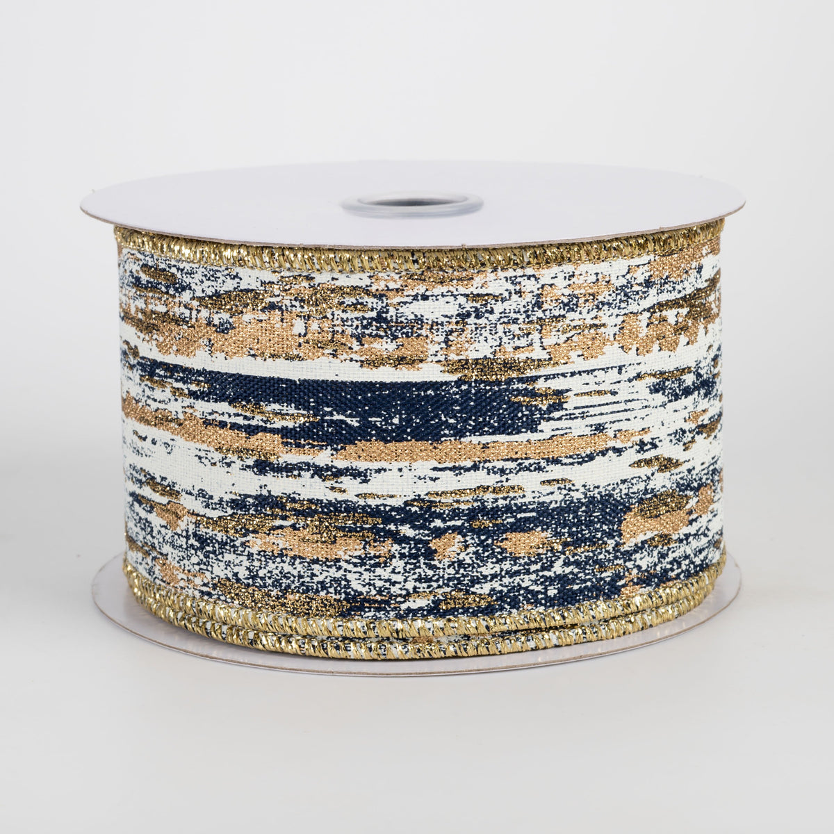2.5" Metallic Glitter Streaks Ribbon: Navy, Cream, Gold (10 Yards) Item Number: RGH152719