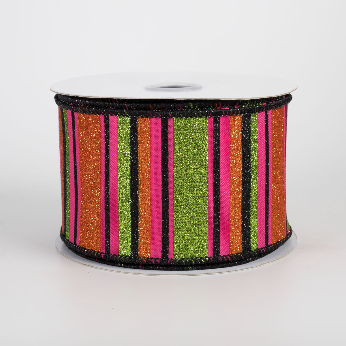 2.5" Multi Glitter Stripes Ribbon: Hot Pink, Orange & Lime Halloween (10 Yards) Item Number: RGF191311