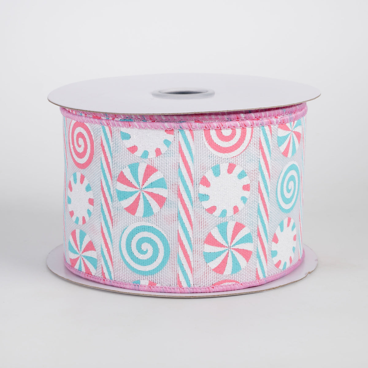 2.5" Peppermints & Peppermint Stripes Ribbon: White, Pink & Light Blue (10 Yards) Item Number: RGH1358RT