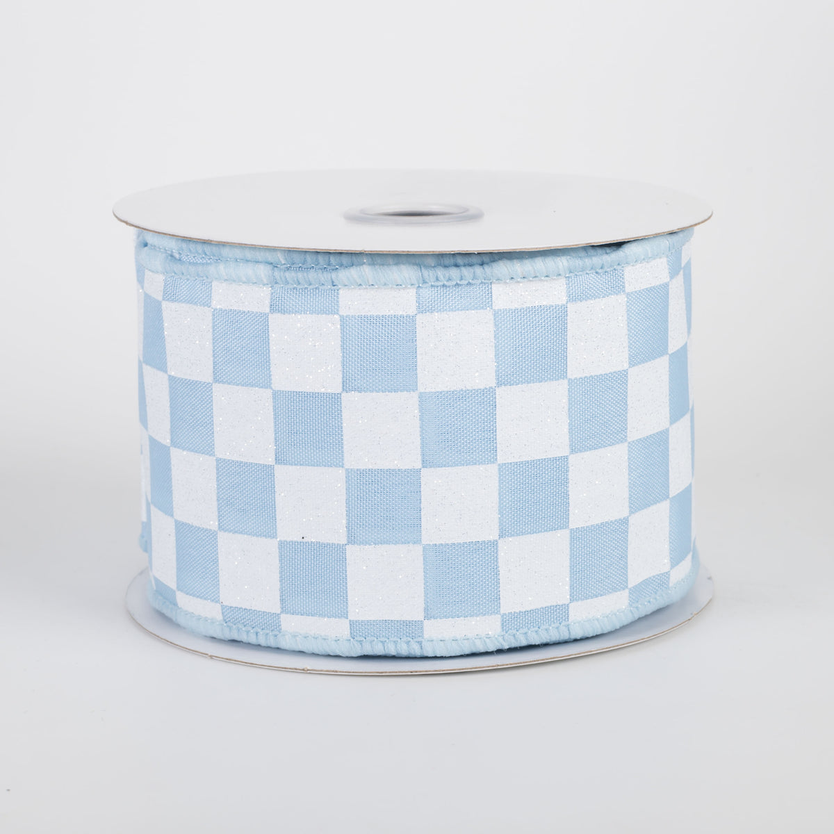 2.5" Printed Glitter Race Check Ribbon: White on Light Blue (10 Yards) Item Number: RGH103714