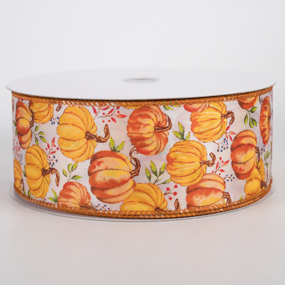 2.5" Pumpkins & Berries on Satin Ribbon: Ivory (50 Yards) Item Number: 861-40-601