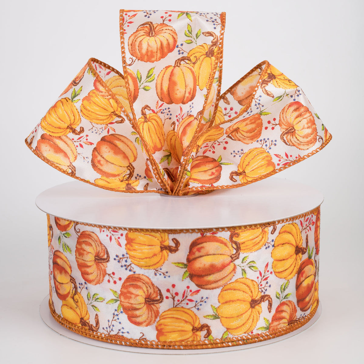 2.5" Pumpkins & Berries on Satin Ribbon: Ivory (50 Yards) Lifestyle Photo