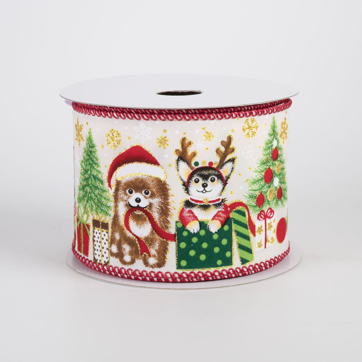 2.5" Satin Dogs Under the Tree Ribbon: Ivory (10 Yards) Item Number: 72563-40-20