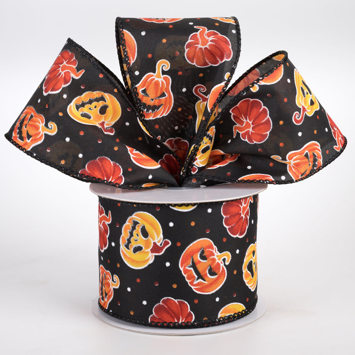 2.5" Satin Orange & Yellow Jack O' Lantern Ribbon: Black (10 Yards) Lifestyle Photo