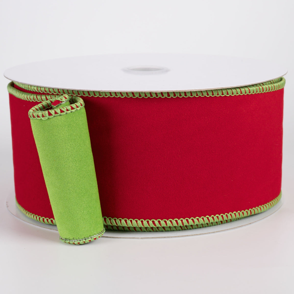 2.5" Velvet Backed Velvet Ribbon: Red & Lime Green (10 Yards) Item Number: 72549-40-29