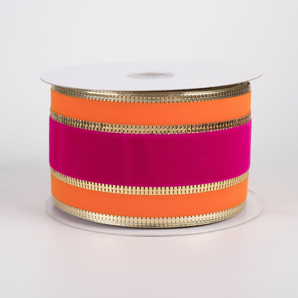 2.5" Velvet Stripe Metallic Edge Ribbon: Fuchsia, Orange & Gold (10 Yards) Item Number: 65623-40-19