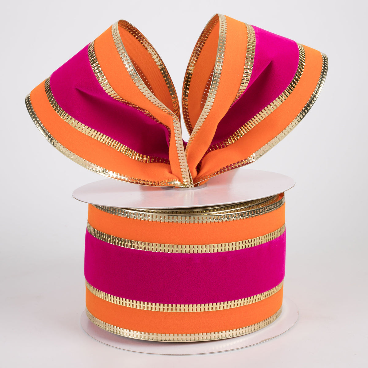 2.5" Velvet Stripe Metallic Edge Ribbon: Fuchsia, Orange & Gold (10 Yards) Lifestyle Photo