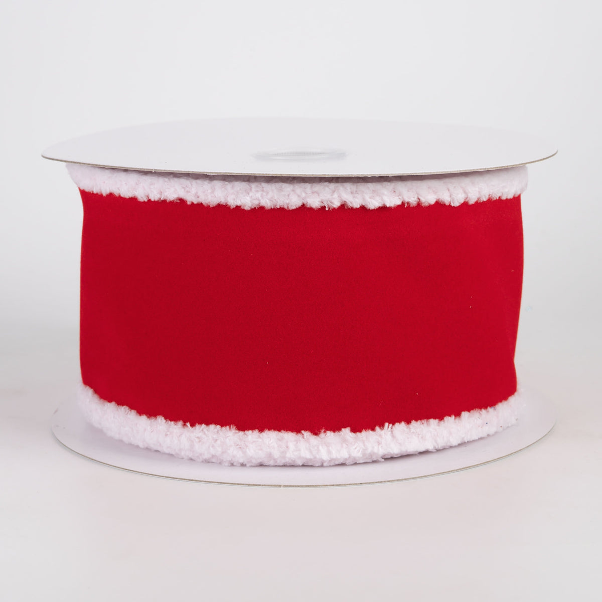 2.5" Velvet Super Fuzz Edge Ribbon: Red & White (10 Yards) Item Number: 72522-40-13