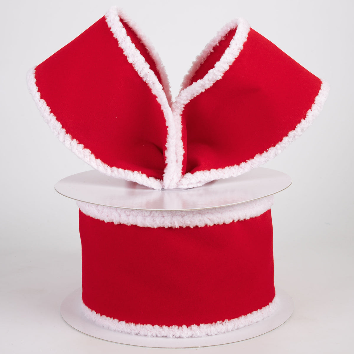 2.5" Velvet Super Fuzz Edge Ribbon: Red & White (10 Yards) Lifestyle Photo