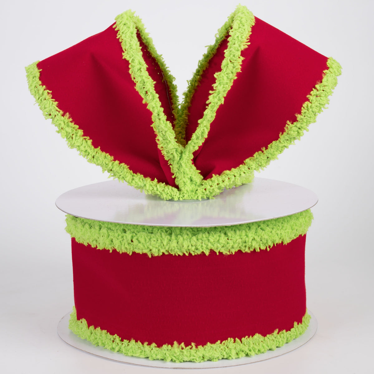 2.5" Wired Velvet Drift Edge Ribbon: Red with Lime Green (10 Yards) Lifestyle Photo