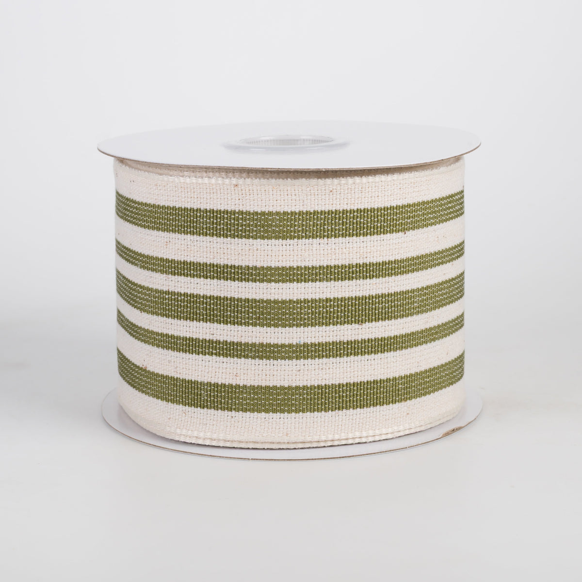 2.5" Woven French Stripe Ribbon: Ivory & Moss Green (10 Yards) Item Number: 6700140-29