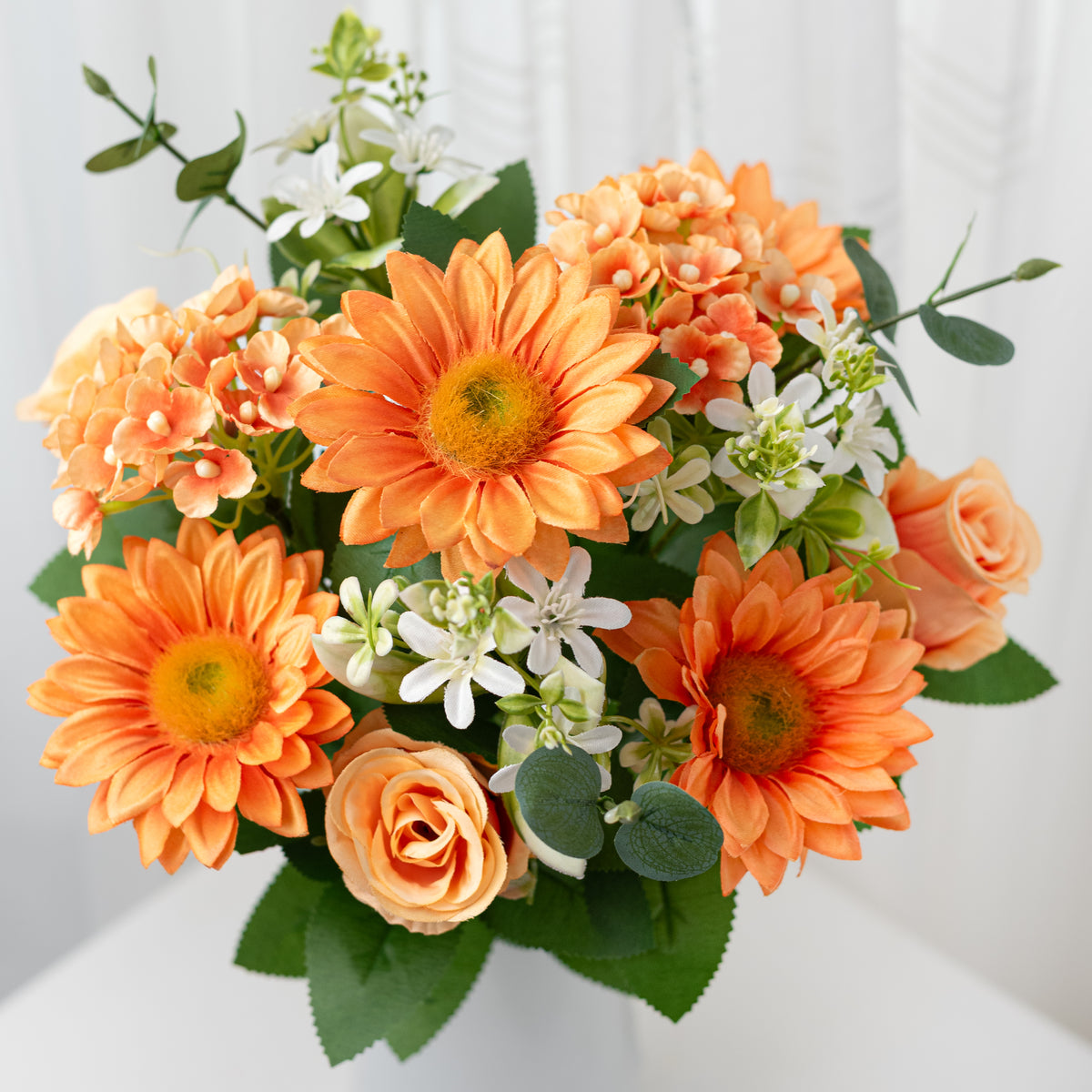 20" Daisy, Rose & Hydrangea Bush: Coral Orange (12 Stem) Item Number: 64013CO