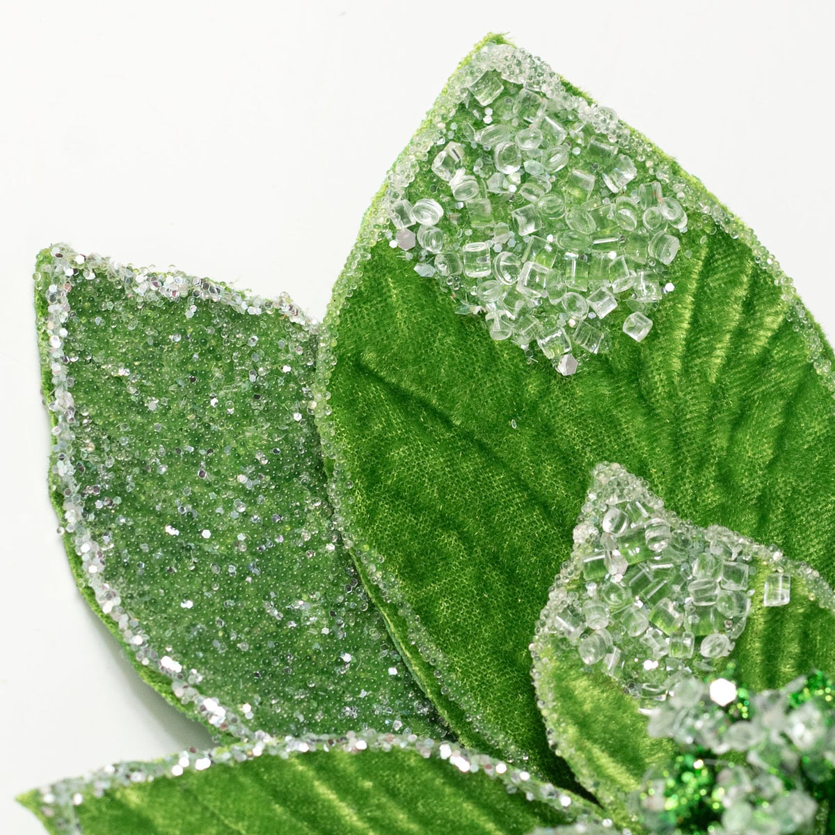 20" Frosted Velvet Poinsettia Stem: Kelly Green Lifestyle Photo