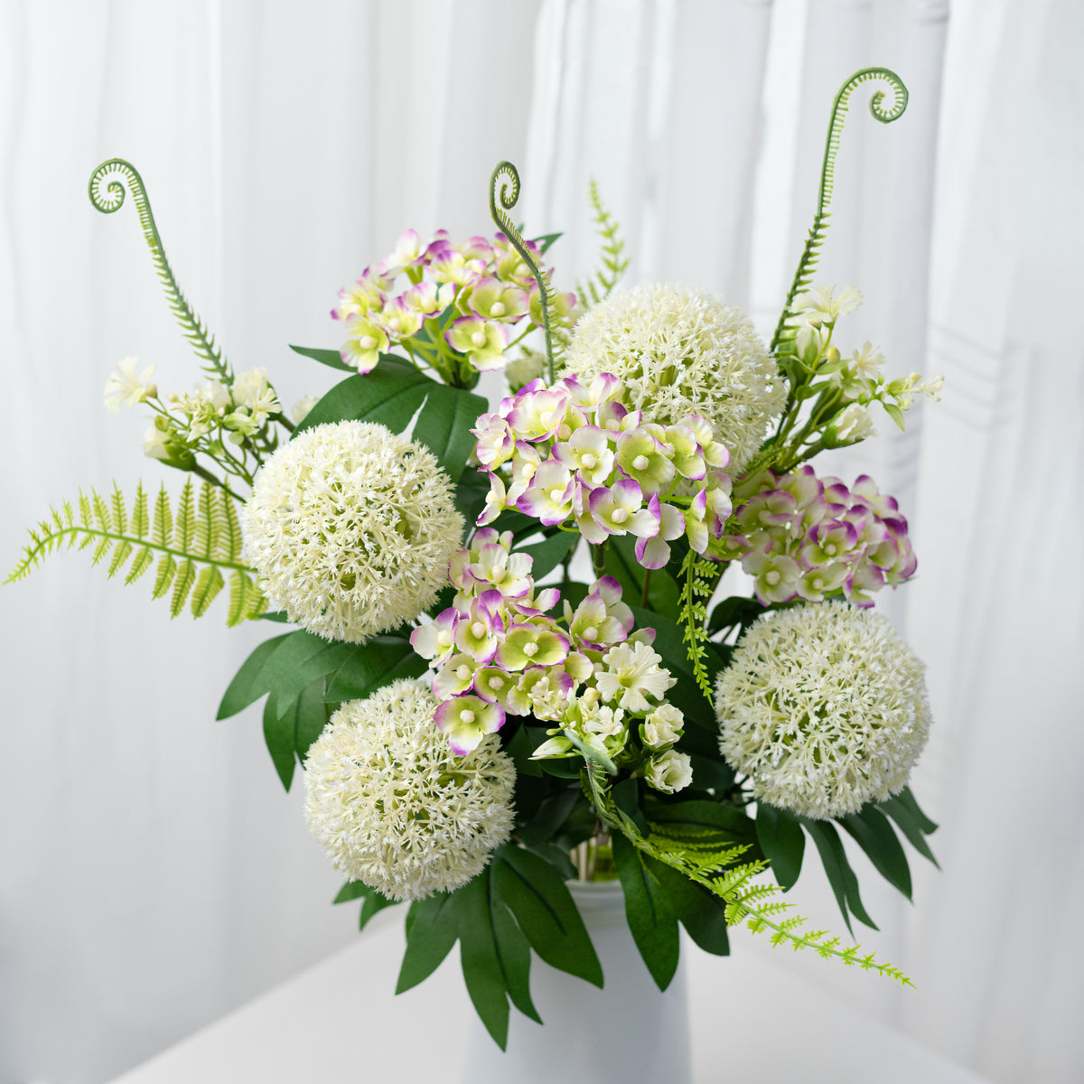 21" Ball Hydrangea & Fern Bush: Cream (12 Stem) Item Number: 64014CM