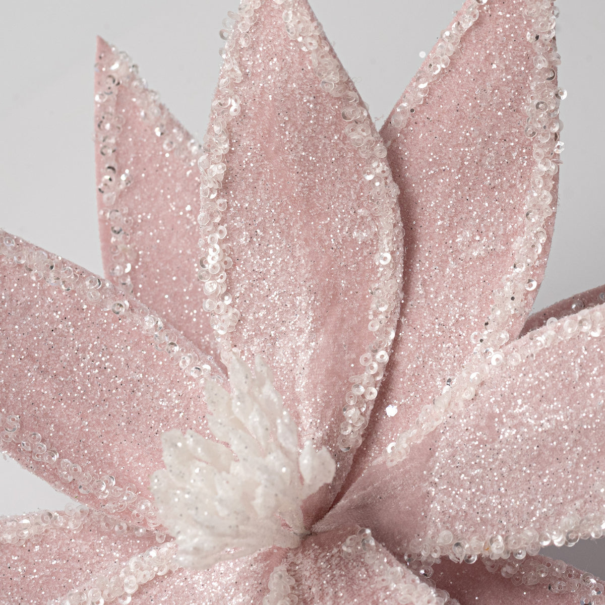 22" Frosted Iced Poinsettia Flower Stem: Pink Lifestyle Photo
