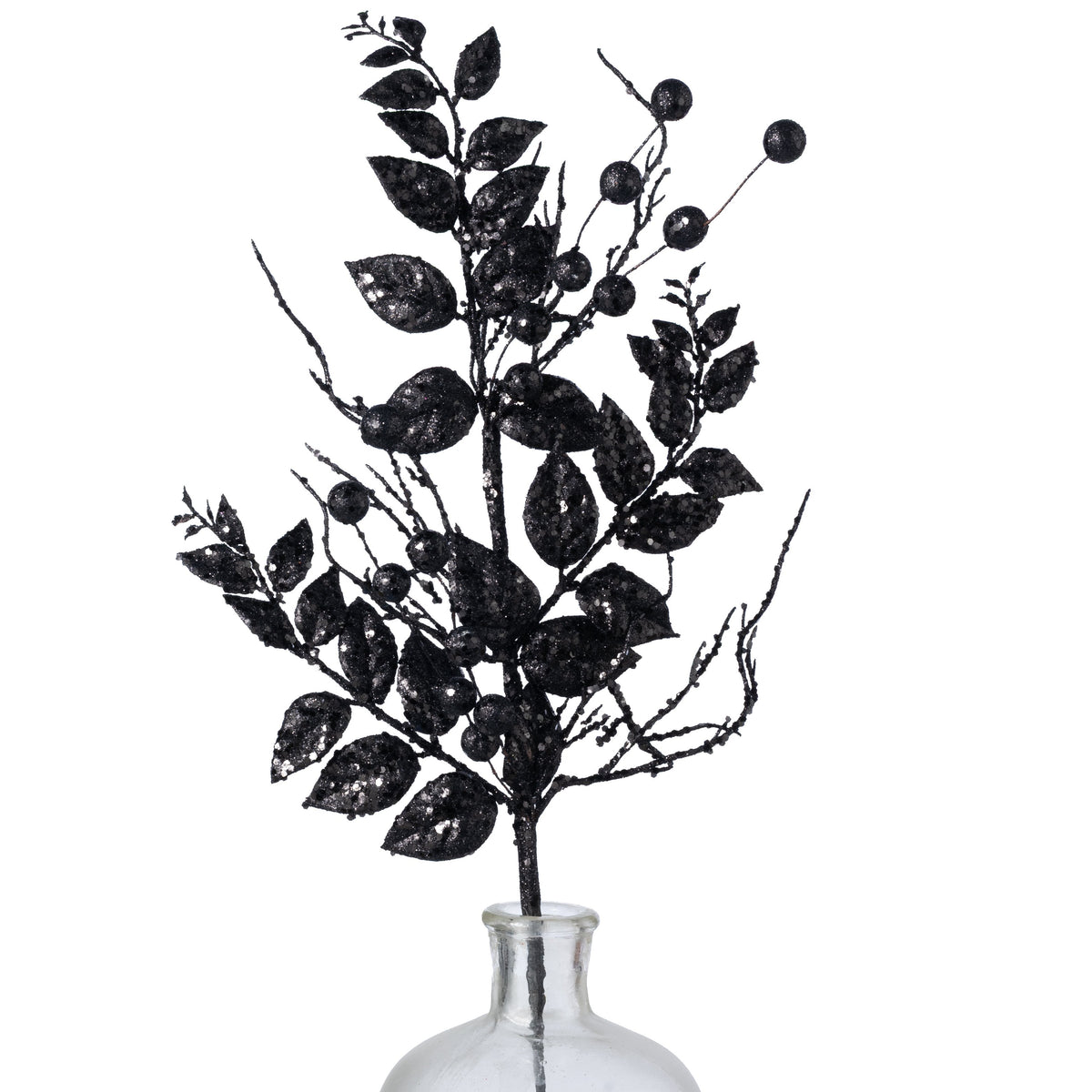 24" Glitter Leaves & Ball Spray: Black Item Number: 57478BK