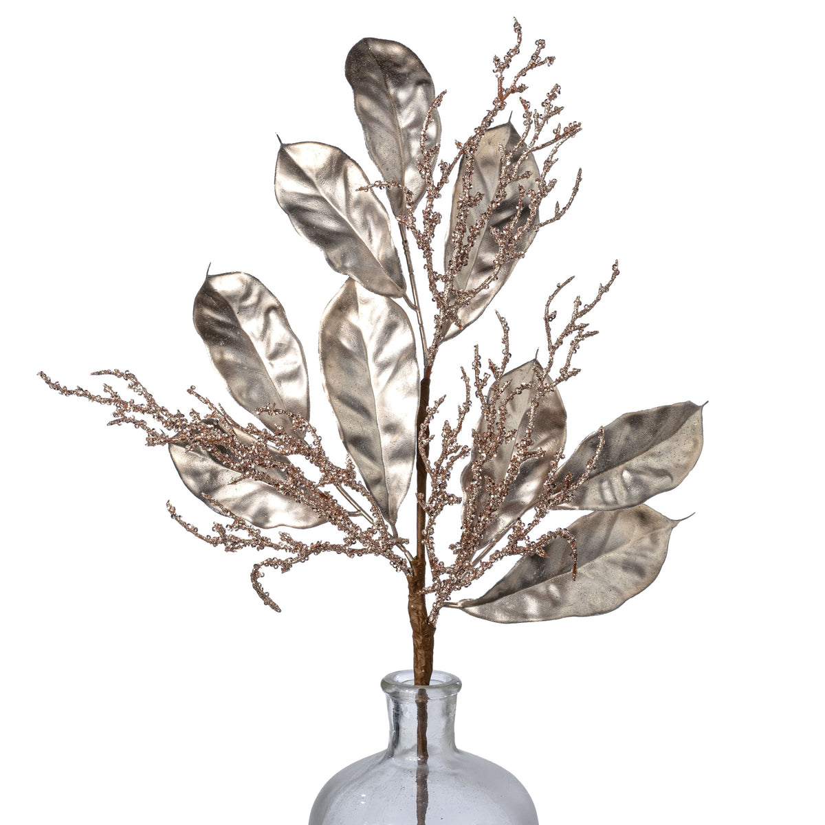24" Metallic Magnolia Leaves & Twigs Spray: Champagne Gold Item Number: 32297-CHAMP