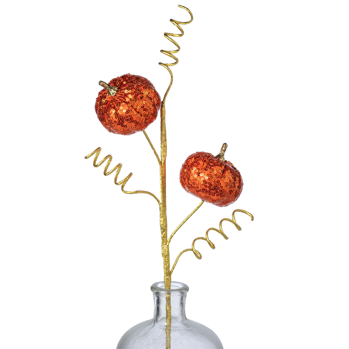 24" Sequined Pumpkins & Spirals Spray: Orange Item Number: 57284OR