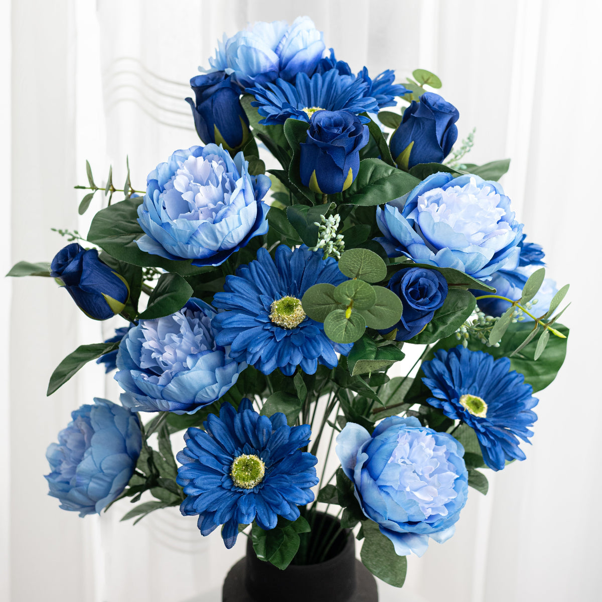 26" Peony, Gerbera Daisy, Rose Bud Bush: Blues (30 Stem) Item Number: 64059BL