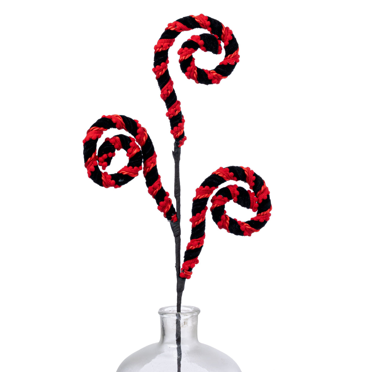 28" Chenille Pom Pom Spiral Curly Spray: Black & Red Item Number: 57404RD