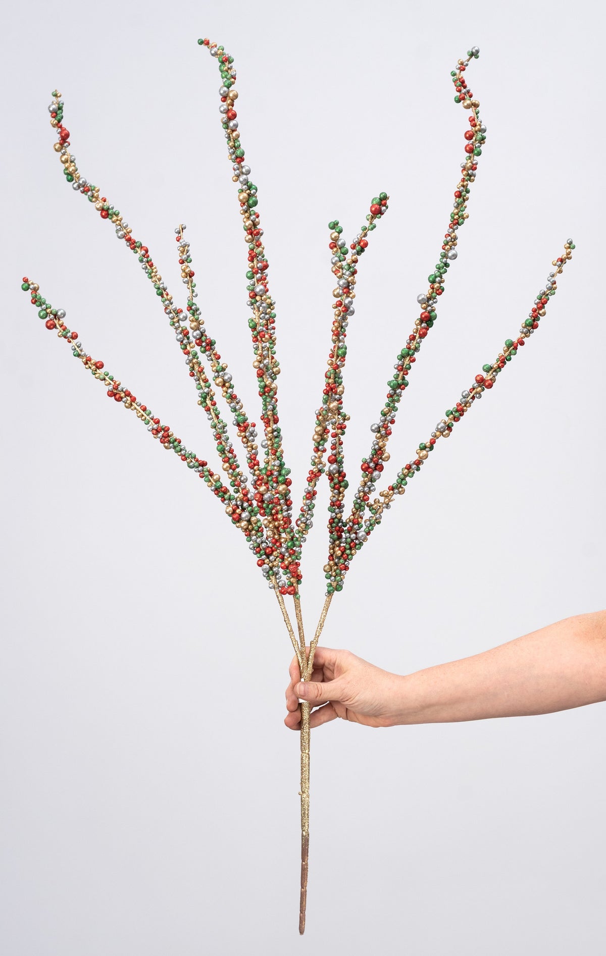 40" Glitter Berry Branch: Red, Green, Gold & Silver detail photo 3