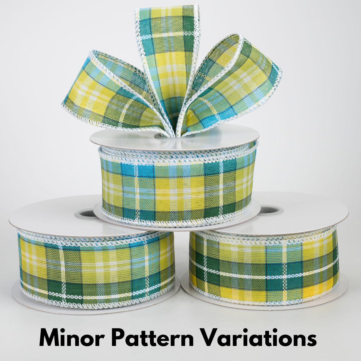1.5" Kennedy Plaid Ribbon: Turquoise, Green, Yellow (10 Yards)